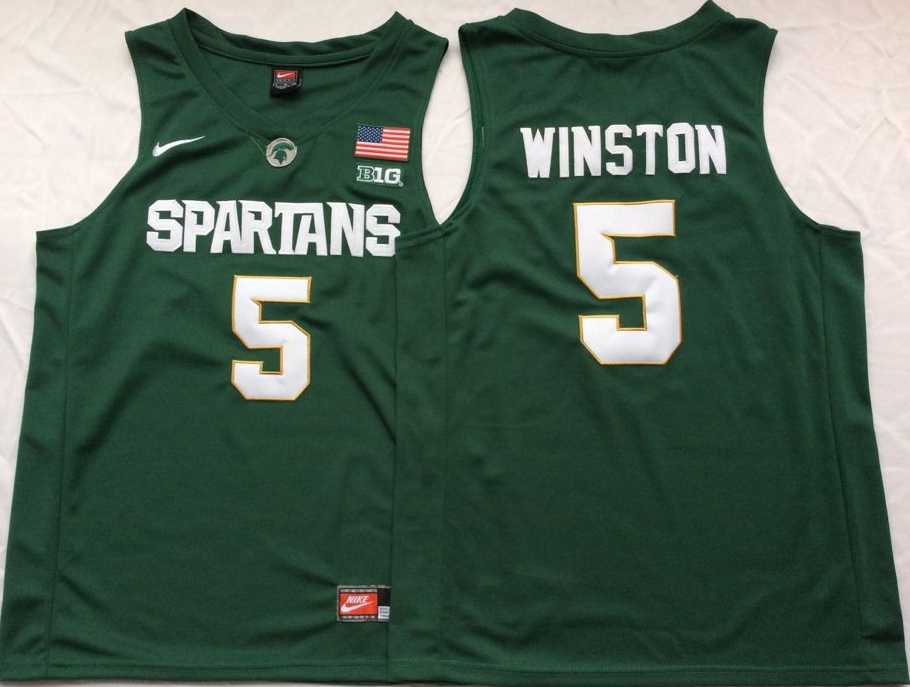 NCAA Men Michigan State Spartans Green #5 WINSTON->more ncaa teams->NCAA Jersey